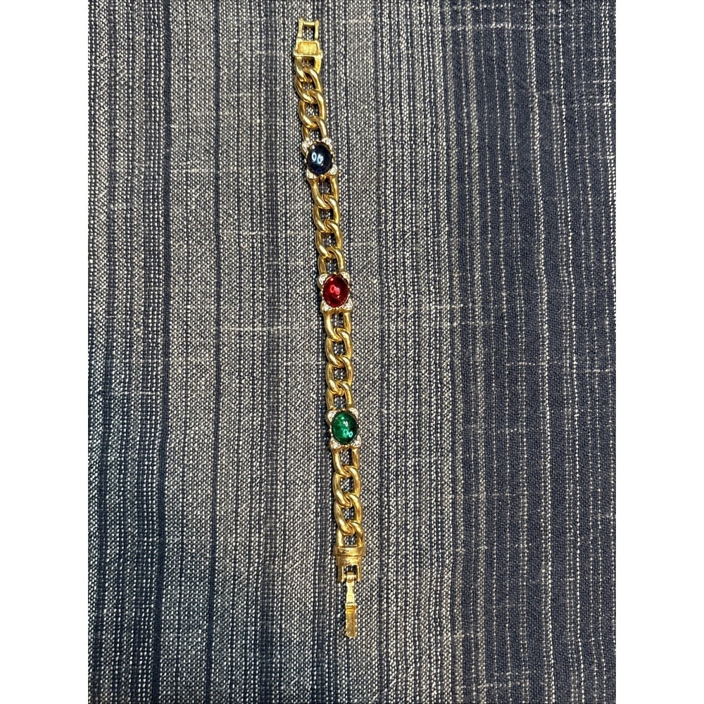 Vintage Puccini Multicolor Cabachon Gold Tone Clear Rhinestones Bracelet